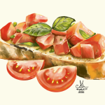 Bruschetta, illustrazione per etichetta