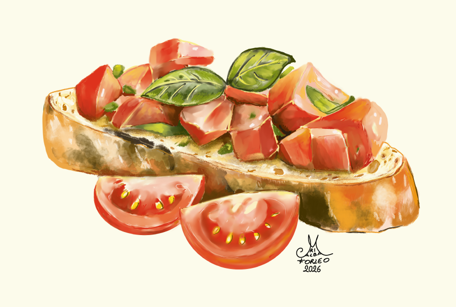 Bruschetta, illustrazione per etichetta