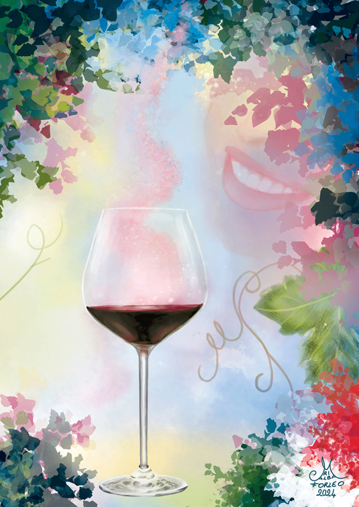 Illustrazione digitale dedicata al vino italiano, prima opera della serie Eccellenze italiane di Maria Forleo.