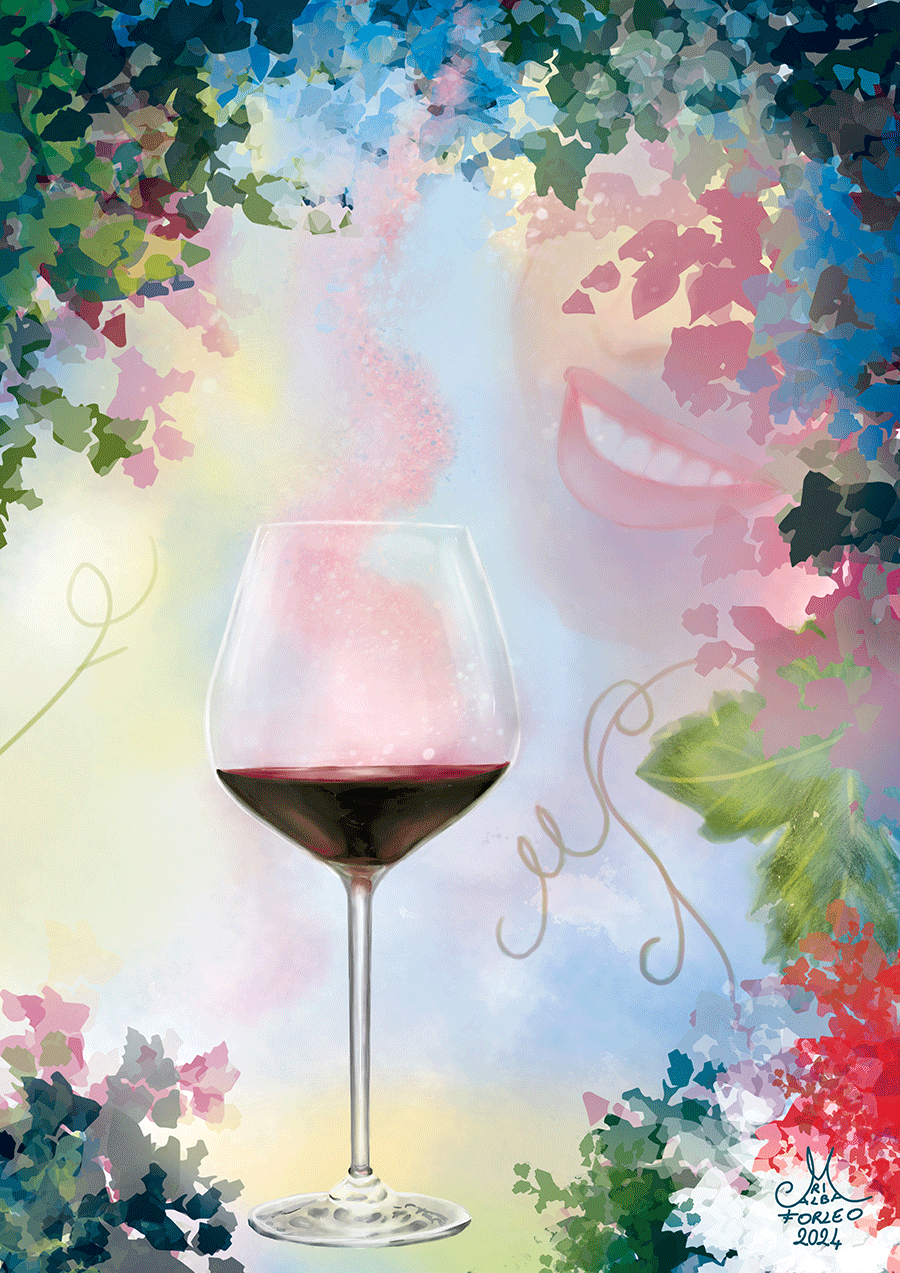 Illustrazione digitale dedicata al vino italiano, prima opera della serie Eccellenze italiane di Maria Forleo.